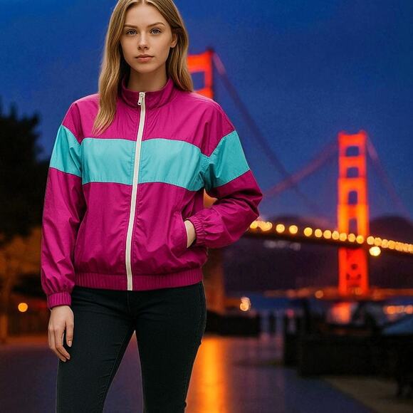 AMERICAN APPAREL Raspberry "Aruba" Lined Windbreaker Jacket - Size M - Picture 1 of 4